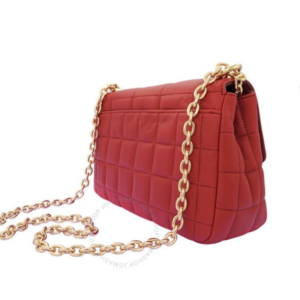 Michael Kors Soho Large Quilted Leather Shoulder Bag Crimson Red Gold Chain NWT - Picture 5 of 15